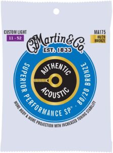 Martin Authentic Acoustic MA175 Custom-Light-Gauge Acoustic Guitar Strings, 80/20 Bronze
