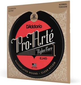  D'Addario Guitar Strings - Pro-Arte Classical Guitar Strings - EJ45 - Nylon Guitar Strings - Silver Plated Wound, Nylon Core - Normal Tension, 1-Pack