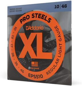  D'Addario Guitar Strings - ProSteels Electric Guitar Strings - Round Wound - Brighter, Crunchier, Increased Sustain - EPS510 - Regular Light, 10-46