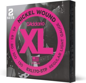  D'Addario EXL170-5TP Nickel Wound Bass Guitar Strings, Light, 45-103, 2 Sets, Long Scale